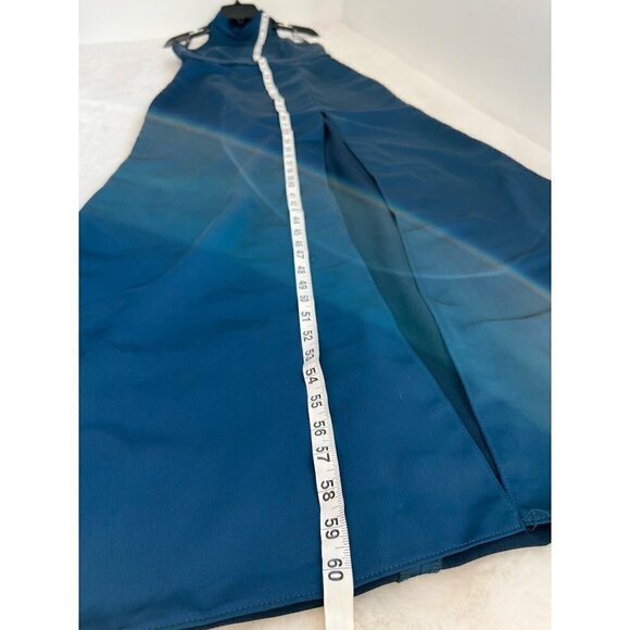 New Lovely Size 4 High Neck Backless Maxi Dress w/Slim Belt Atlantic Blue *Stain - Picture 10 of 16